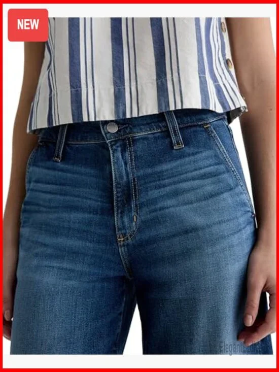 Mid Rise Ankle Palazzo Jeans, Wide Leg with Trouser Details - Picture 4 of 7